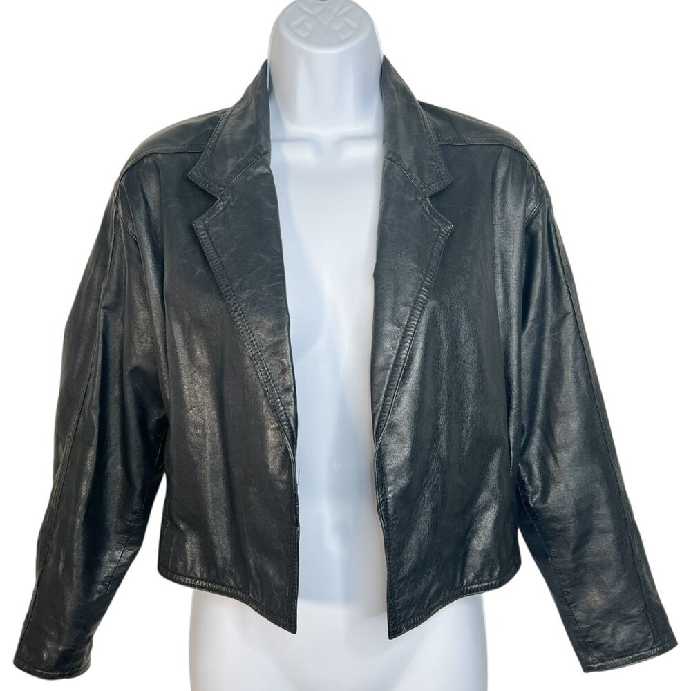 Vintage 80s Charley's Leather Cropped Moto Jacket Black Korea XS/ Small